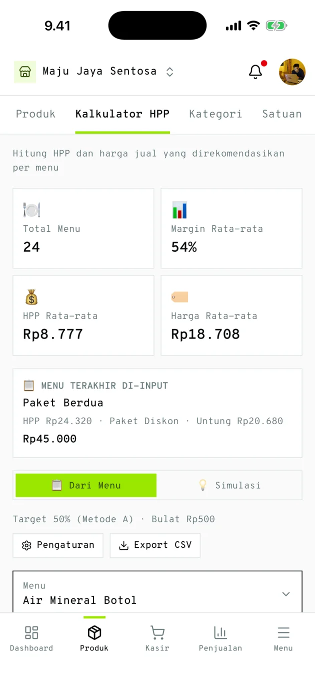 Kalkulator HPP di aplikasi HP Bukalaba