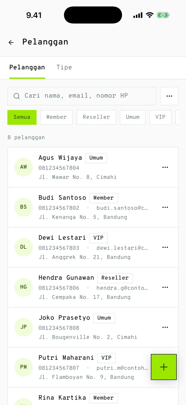 Pelanggan di aplikasi HP Bukalaba