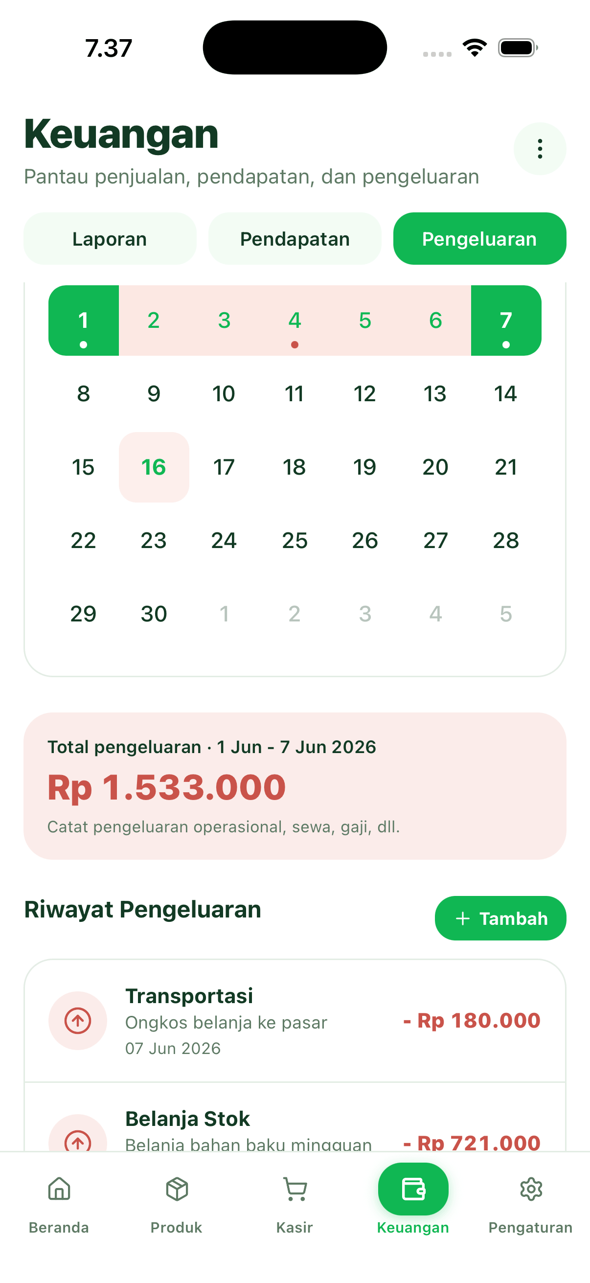 Catatan pengeluaran per kategori di Bukalaba