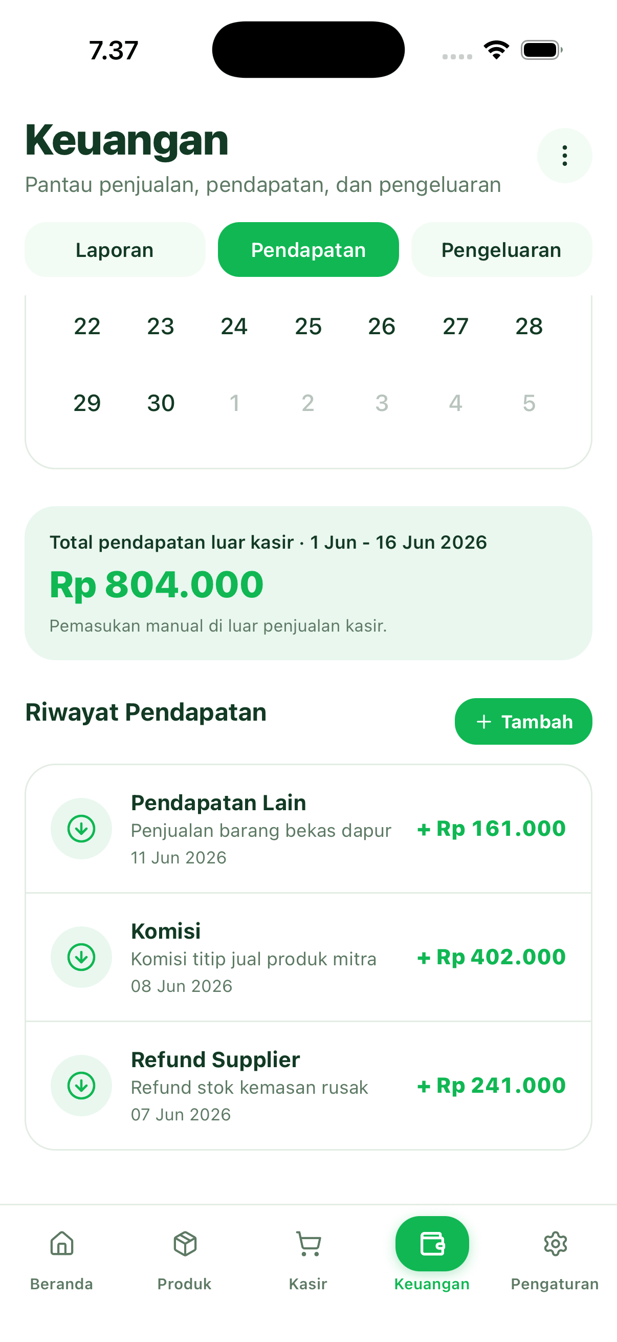 Catatan pemasukan per kategori di Bukalaba